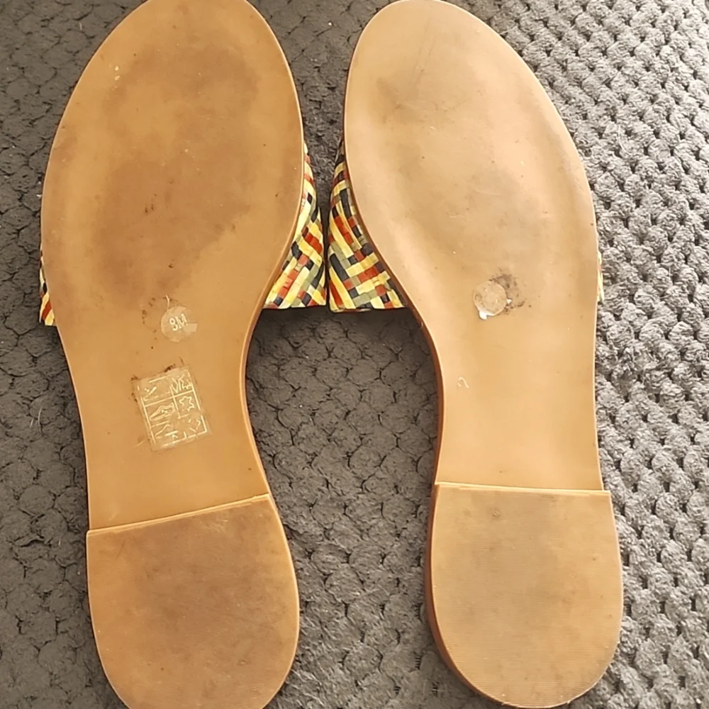 Tory Burch Rafia And Leather Ines Multicolor Slide Sandals 8